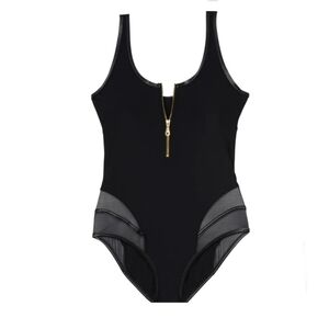 GabiFresh x Swimsuits For All D/DD+ Midnight Zipper Swimsuit One Piece Black
